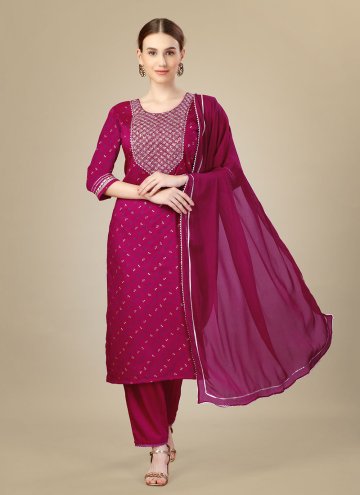 Silk Blend Trendy Salwar Suit in Pink Enhanced with Embroidered