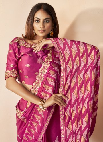Silk Classic Designer Saree in Pink Enhanced with Cord