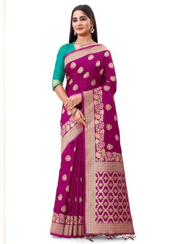 Silk Classic Designer Saree in Purple Enhanced with Woven