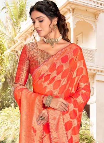 Silk Designer Saree in Orange Enhanced with Border