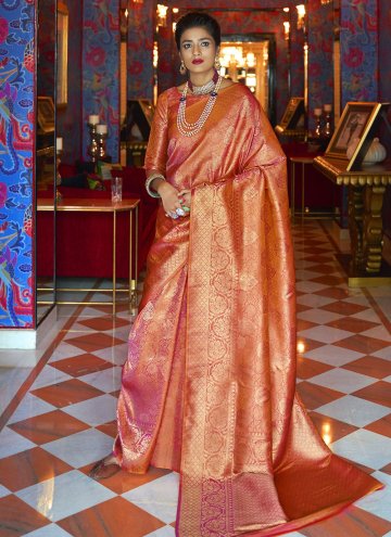 Silk Designer Traditional Saree in Red Enhanced with Fancy work