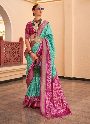 Silk Designer Traditional Saree in Turquoise Enhan