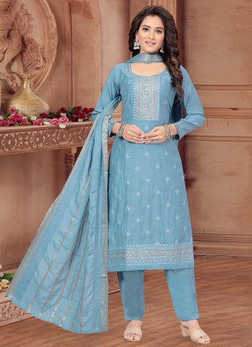 Silk Trendy Salwar Suit in Grey Enhanced with Embroidered