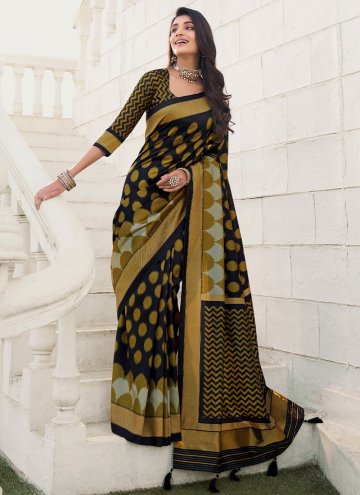 Silk Trendy Saree in Black and Gold Enhanced with 