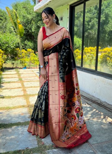 Silk Trendy Saree in Black Enhanced with Woven