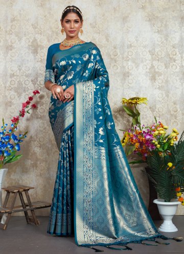 Silk Trendy Saree in Blue Enhanced with Foil Print
