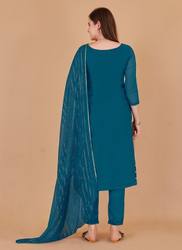 Teal color Lace Jacquard Salwar Suit
