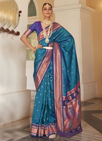 Teal color Silk Classic Designer Saree with Thread