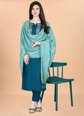 Teal Cotton  Embroidered Trendy Salwar Kameez for Casual
