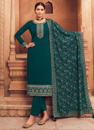 Teal Georgette Embroidered Salwar Suit for Ceremonial