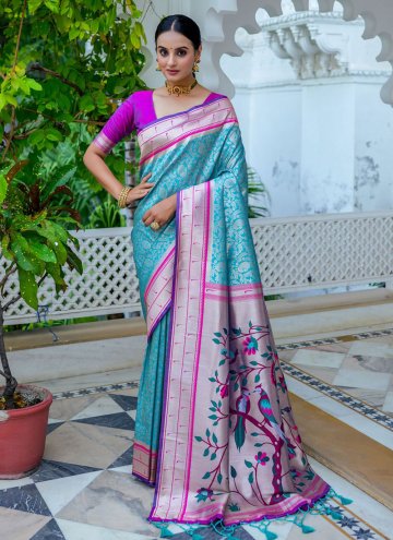 Teal Kanjivaram Silk Meenakari Trendy Saree for Ce
