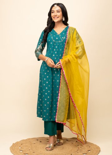 Teal Palazzo Suit in Crepe Silk with Designer