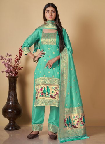 Turquoise Banarasi Woven Salwar Suit