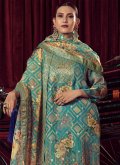 Turquoise Salwar Suit in Organza with Digital Print - 3