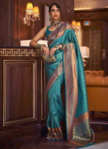 Turquoise Trendy Saree in Handloom Silk with Woven