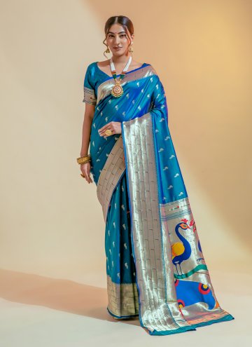 Turquoise Trendy Saree in Silk with Woven