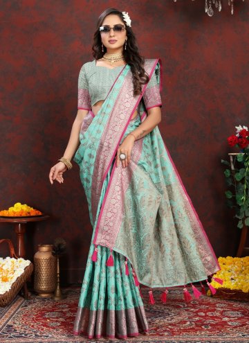 Turquoise Woven Contemporary Saree for Ceremonial