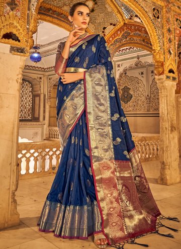 Tussar Silk Classic Designer Saree in Navy Blue En