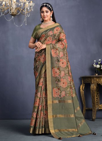 Tussar Silk Contemporary Saree in Grey Enhanced with Embroidered