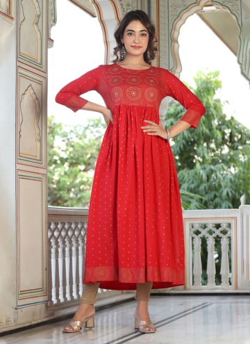Viscose Designer Kurti in Red Enhanced with Embroi