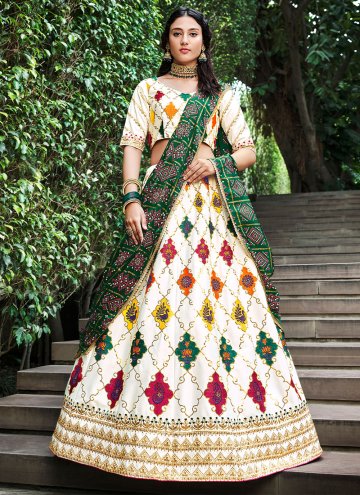 White A Line Lehenga Choli in Silk with Embroidered