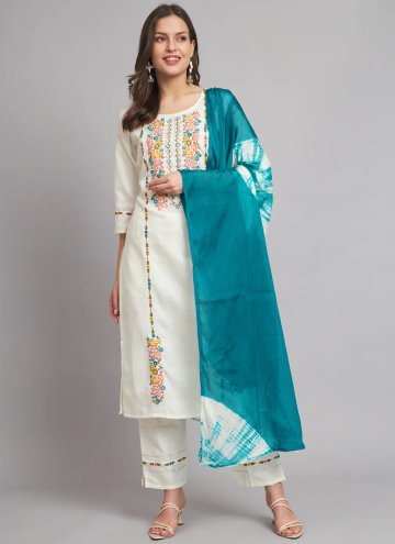 White Blended Cotton Embroidered Trendy Salwar Suit