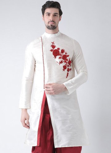 White color Art Dupion Silk Angarkha with Embroide
