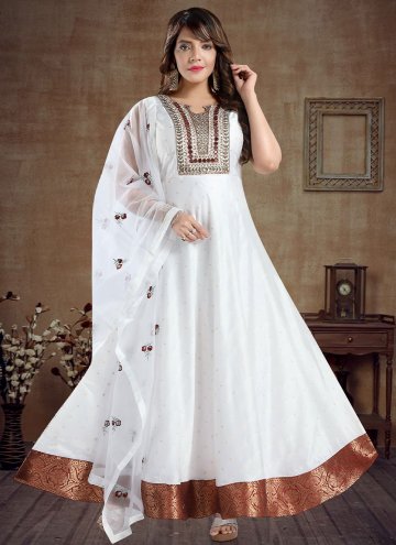 White color Hand Work Chanderi Salwar Suit