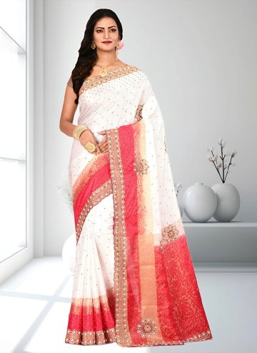White color Kanjivaram Silk Trendy Saree with Hand