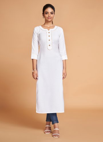 White Designer Kurti in Silk with Plain Work