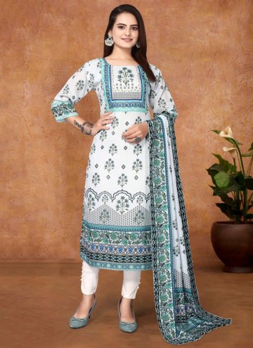 White Georgette Printed Salwar Suit for Casual