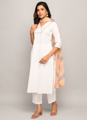 White Salwar Suit in Cotton  with Designer