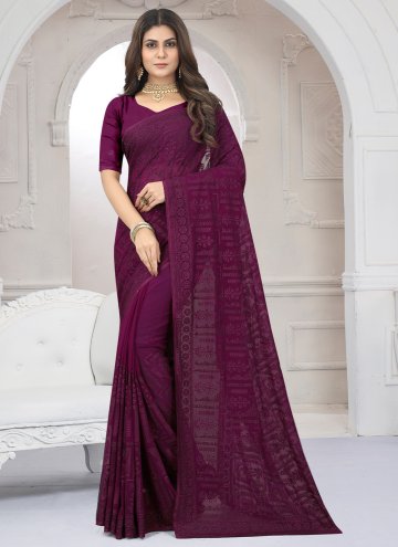 Wine color Georgette Traditional Saree with Embroi