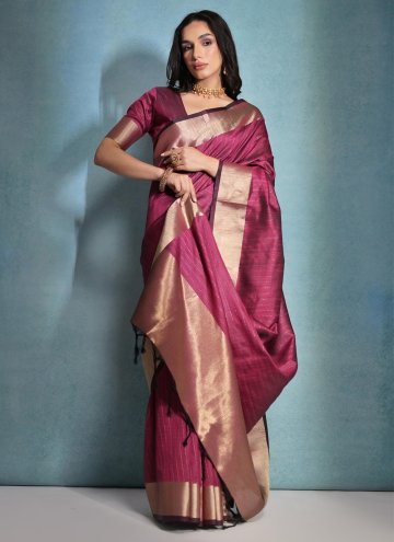 Wine color Raw Silk Classic Designer Saree with Wo