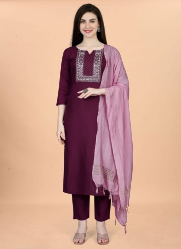 Wine Cotton  Embroidered Salwar Suit for Casual