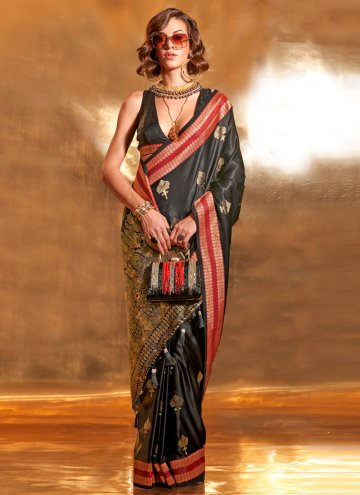 Woven Handloom Silk Black Contemporary Saree