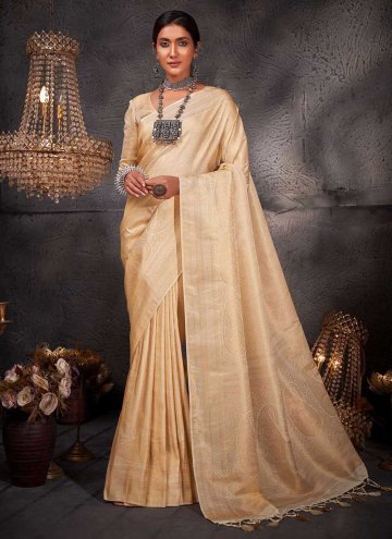 Woven Kanjivaram Silk Cream Classic Designer Saree