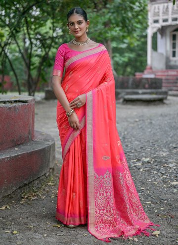 Woven Silk Rose Pink Contemporary Saree