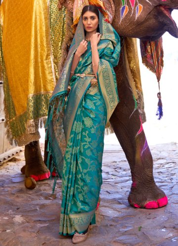 Woven Silk Turquoise Designer Traditional Saree