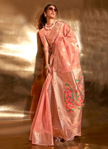 Woven Tissue Peach Classic Designer Saree