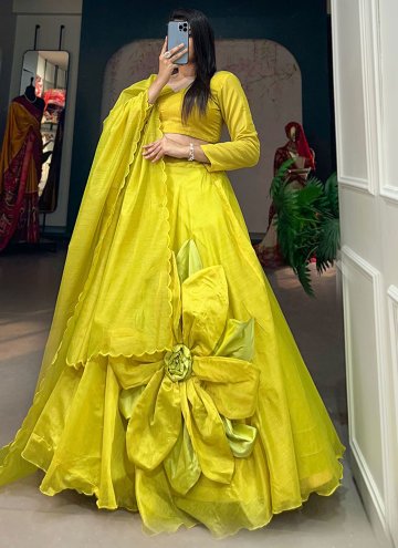 Yellow Chanderi Silk Hand Work Designer Lehenga Choli for Ceremonial