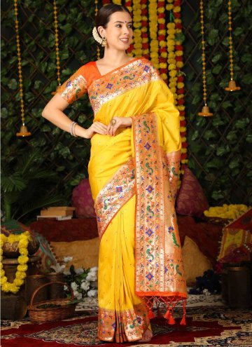 Yellow Classic Designer Saree in Banarasi with Wov
