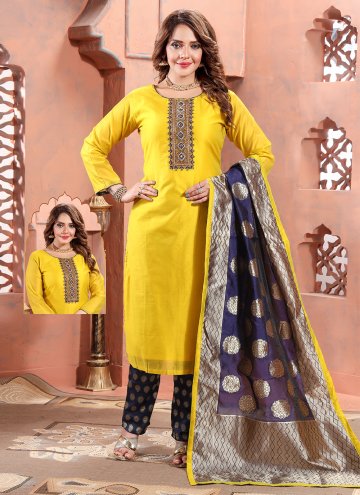 Yellow color Chanderi Silk Salwar Suit with Hand W