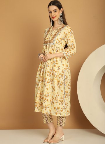 Yellow color Embroidered Cotton  Trendy Salwar Suit
