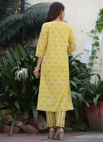 Yellow color Floral Print Cotton  Straight Salwar Suit