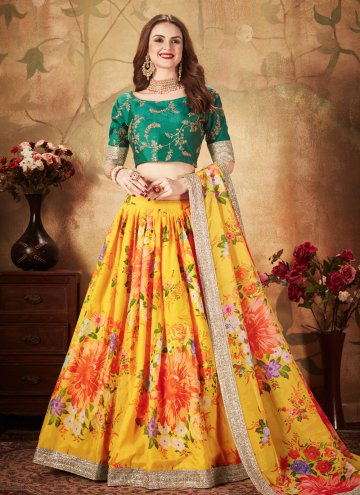 Yellow color Organza Designer Lehenga Choli with Floral Print