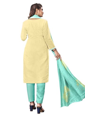 Yellow color Silk Salwar Suit with Embroidered