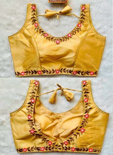 Yellow color Silk  with Embroidered