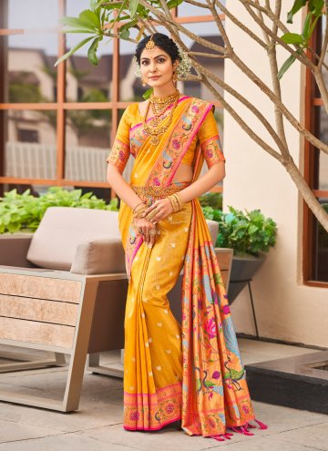 Yellow Designer Traditional Saree in Silk with Wov