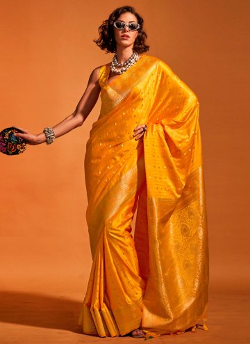 Yellow Handloom Silk Woven Trendy Saree